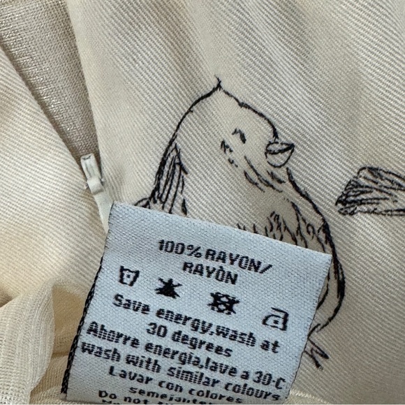 PepaLoves Bird Print Midi Skirt Cream Black Sketch Print Rayon Size 3 Medium - Picture 7 of 8